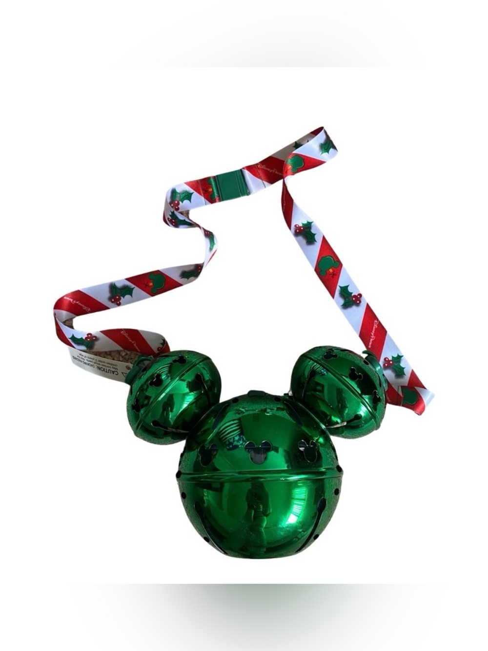 Disneyland Green Mickey Mouse Jingle Bell Drink Sipper / Holiday Decor
